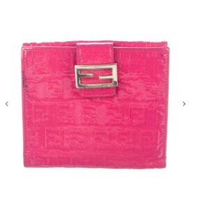 Fendi Zucchino FF Logo Patent Leather Compact Wallet